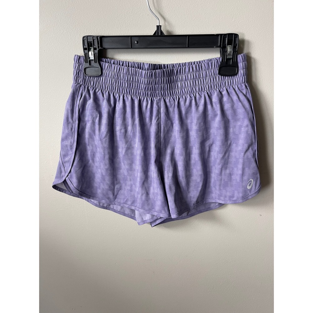 Asics Women's Purple Space Dye Running Shorts Smocked Waist Zipper Pocket Size S